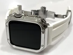 シルバーホワイト＠カスタム セット アップルウォッチバンド ラバーベルト Apple Watch カバー ケース メンズ レディース 38mm 40mm 41mm 42mm 44mm 45mm46mm49mm ウルトラ　ultra