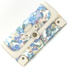  ケンゾー 二つ折り長財布 アイボリー ブルー レザー 