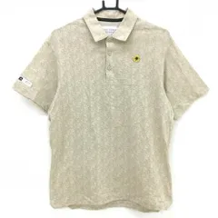 【超美品】アディダス 半袖ポロシャツ ライトベージュ×ベージュ 総柄 花刺しゅう メンズ M ゴルフウェア adidas