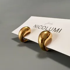 エレガントなゴールドフープイヤリング シンプル 上品 痛くなりにくい　クリップ