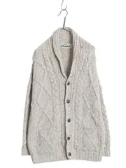 【お得なクーポン配布中!】 アイルランド製 aran crafts フィッシャーマン ショールカラー ニット カーディガン メンズ M 古着 メリノ ウール アラン セーター 前開き