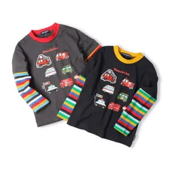 moujonjon 働く車プリントワッペン長袖Tシャツ　m54848