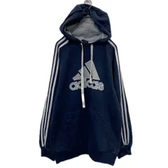 adidas ロゴスウェット パーカー S ネイビー アディダス ビッグロゴ 袖ライン 裏起毛 プルオーバー 古着卸 アメリカ仕入 a709-5326