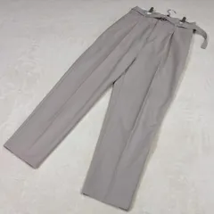 【ビス】パンツ　細ベルト付タックパンツ　ワイド　ベージュ　L　リネンライク　自宅洗濯可能 テーパード　ウエストゴム　y2k グランジ