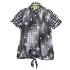 adidas アディダス チェック 花柄 ゴルフ 半袖 シャツ M ネイビー レディース 古着