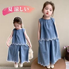 女の子 デニム セットアップ デニムパンツ タンクトップ 90-140cm 夏 涼しい 通園 お出かけ 春 夏 
