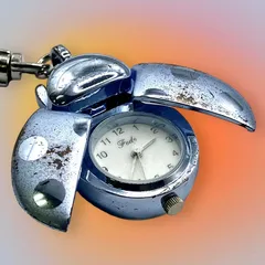 まるな様専用【かわいいてんとう虫⭐️懐中時計】 キーホルダー付きウォッチ　 ブルー柄      2026.04.20電池交換/稼働中