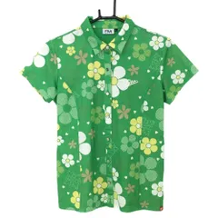 ★特価★フィラゴルフ 半袖ポロシャツ グリーン×白 花柄 格子柄織生地  レディース L ゴルフウェア FILA GOLF