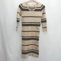 ◇ ⊇ ROYAL PARTY ボーダー柄 Vネック ニット 長袖 ひざ丈 ワンピース サイズF ブラウン ブラック レディース E  【1502030013184】