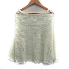 ナノユニバース nano universe ニット カットソー 長袖 ラウンドネック ドルマンスリーブ 透かし編み F アイボリー /SM15