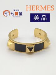 【美品】HERMES エルメス メドール ブラック×ゴールド金具 ブレスレット・バングル