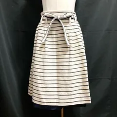 #anc  TO BE CHIC トゥービーシック スカート 38 ベージュ 紺 ボーダー ウエストベルト付き レディース [736612]
