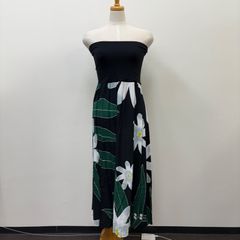 フラダンス　ダンス衣装　Hula Lehua　ワンピース　ドレス　ムームー　黒　白花