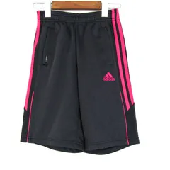 アディダス ショートパンツ ボトムス ハーフパンツ ジャージ スポーツウエア キッズ 女の子用 130サイズ 黒×ピンク adidas 【中古】