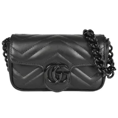 グッチ GUCCI GG マーモント ショルダーバッグ レザー 699757 ブラック チェーンベルト【中古】