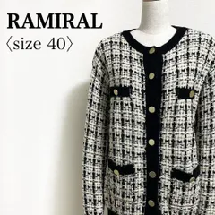 RAMIRAL ラミラル ツイード調 金ボタン ニットカーディガン 40 L相当 ブラック ホワイト モノトーン レディース 秋冬 きれいめ 通勤 フェミニン 高見え 上品 長袖 羽織りのサムネイル