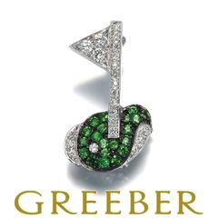 ダイヤ 0.24ct グリーンガーネット ゴルフ ブローチ兼ペンダントトップ K18WG/ブラックコーティング  #171246