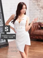 Sホワイト  [GMS-V849-BE-2411] 【Andy GLAMOROUS/アンディグラマラス】デコルテバックル/ バストジッパー/ ラップスカート/ ノースリーブ/ ストレッチ/ タイト/ ミニドレス/ キャバドレス