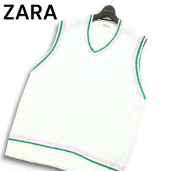 ZARA ザラ マン 通年 現行タグ★ Vネック コットン ケーブル チルデン ニット ベスト Sz.L メンズ 白