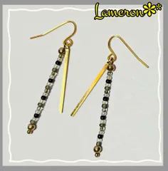 ハンドメイド 黒系ビーズ2連ピアス no.72