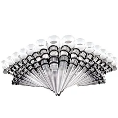 【数量限定】ピアス セット 50点 アクリル シリコン製 ボディピアス 拡張器 14G-00G ダブルフレア トンネル ゴム キャッチ Vogem エキスパンダー ピアス アクセサリー 金属アレルギー対応 男女兼用