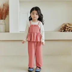 セール　サロペット風 上下セット 女の子 かわいい　キッズ　ピンク　ブラック 重ね着　風 レイヤード　トップスとパンツ　長袖　韓国子供服　新品未使用　お出掛け 100 110 120 130