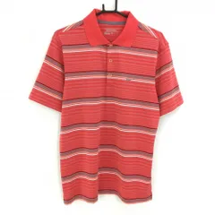 【超美品】ナイキ 半袖ポロシャツ レッド系×グレー ボーダー DRYFIT メンズ M ゴルフウェア NIKE