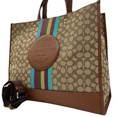 未使用級<!-利用不可文字-!>COACH ショルダーバッグ 2way デンプシー 大容量 ブラウン 5793 デンプシー トート 40 カーキ 2WAY シグネチャー ジャカード ストライプ