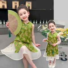 ワンピース 子供服 ノースリーブ裾 子供服 女の子 チュール 中華風ワンピース ドレス キッズ 女児 小学生 キッズ 可愛い おしゃれ カジュアル 90cm 100cm 110cm 120cm 130cm  140cm   jinrui19