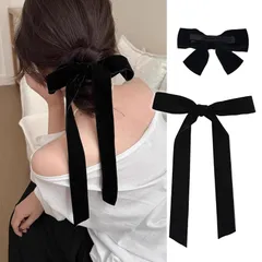 【在庫処分】大人 クリップ ベルベット おしゃれ 結婚式 ヘアリボン ブラック ヘアクリップ バレッタ 大きい リボン リボン (ブラック 髪飾り ヘアアクセサリー クリップ 黒 ヘアアクセ タイプ) ベロア Sheepyo