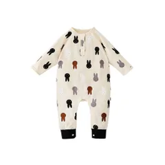 ベビー服 長袖ロンパース春秋新生児 カバーオール 赤ちゃん男の子 女の子パジャマ男女共用出産準備贈り物ウサギ柄アンズ色9M