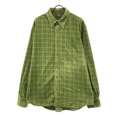 エディーバウアー チェック 長袖 コーデュロイ ボタンダウンシャツ L グリーン系 Eddie Bauer メンズ