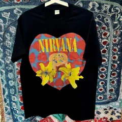 ニルヴァーナ ハート花柄Tシャツ 黒 M カートコバーン バンドT