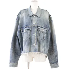 【美品】BALENCIAGA バレンシアガ デニムジャケット 2022年製 破壊デザイン カットオフ ダメージ加工 シグネチャー ロゴ ボタン 長袖 アウター レディース サイズ 1 インディゴ 日本製 704527 TNW01のサムネイル
