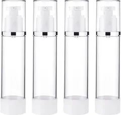 BENECREAT 4点100ml 真空ボトル エアレスポンプボトル ポンプタイプ プッシュボトル 小分けボトル プラスチック容器 旅行用ボトル 詰め替えボトル ホワイト&クリア(ホワイト&クリア, 100ml)