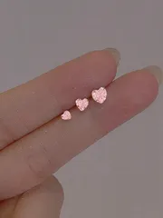 ジュエリー レディース イヤーアクセサリー 3個セット 925スターリングシルバーピンクハートピアス 女性用 スタッドピアス 18Kゴールドメッキ、パーティー、バレンタインデーなどに最適な上質なジュエリー