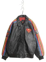 【お得なクーポン配布中!】 00s ワーナー スーパーマン 本革 レザー ジャケット メンズ XL オールド DCコミック サガラ ワッペン付き 革ジャン フルジップ ブルゾン 黒