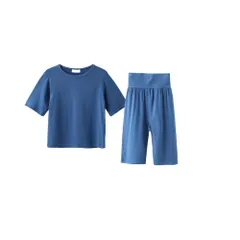 90_ネイビー（新しい） [Enfants Cheris] 子供服 パジャマ キッズ 女の子 男の子 ルームウェア 部屋着 ひんやり クール 接触冷感 寝間着 夏服 上下セットアップ 冷房対策 涼しい 七分袖 腹巻付 ベビー服 柔らかい 通気 ストレッチ性 ネ