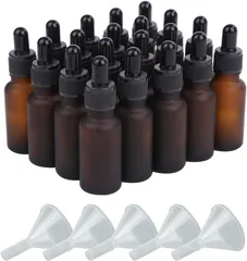 Chocople 遮光瓶 スポイト付き 精油 アロマオイル 詰め替え 保存用 ガラス製 艶消しブラウン 漏斗付き 20本セット(ブラウン,  10ml)