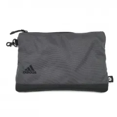 ★値下げ★【美品】アディダス ポーチ グレー×黒 ロゴ刺しゅう 内側起毛素材ゴルフ adidas