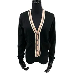 極 美品 希少品 CHANEL シャネル 03A ヴィンテージ ココマーク ボタン カシミヤ カーディガン 38 レディース ブラック ピンク 01a17