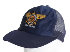 【お得なクーポン配布中!】 デッドストック 企業 ロゴ 刺繍 メッシュ ベースボール キャップ フリーサイズ / 帽子 ワンポイント トラッカー ハット 6パネル ネイビー