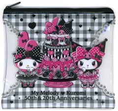 【中古】バッグ マイメロディ＆クロミ(ブラック/チェック/ケーキ) フラットポーチ 「Happyくじ My Melody ＆ Kuromi 50th＆20th Anniversaries」 E賞