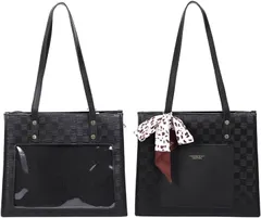 HARGIO(ハルジオ) 痛バに見えない 痛バッグ おしゃれ トート トートバッグ 推し活バッグ 大人 オタ活 かわいい レザー調 普段使い(ブラック,  横32.5cmx縦27cm)