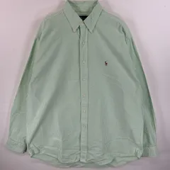 古着 90's/90年代 ラルフローレン RALPH LAUREN 長袖シャツ ボタンダウンシャツ ワンポイント ロゴ 刺繍 オックスフォードシャツ L  グリーン系 ストライプ メンズ