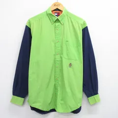 XL/古着 トミーヒルフィガー 長袖 ブランド シャツ メンズ 90s ワンポイントロゴ コットン ボタンダウン 緑他 グリーン spe 25jun30 中古 