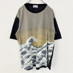 古着 used　P&N　半袖プリントTシャツ　浮世絵　葛飾北斎　和柄デザイン　蔦屋重三郎　波　クルーネック　黒　XLサイズ