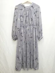 ◇ ⊂ mysty woman 花柄 シアースリーブ 長袖 膝下丈 ワンピース サイズF パープル ホワイト ブラック系 レディース P  【1408200037267】