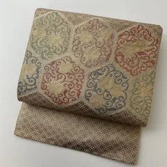 名古屋帯 菱文繋ぎ 正絹 亀甲花唐草 八寸 MA-308