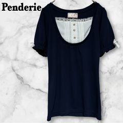 Penderie ペンデリー トップス 半袖 ネイビー フリルカットソー  白レース 可愛い